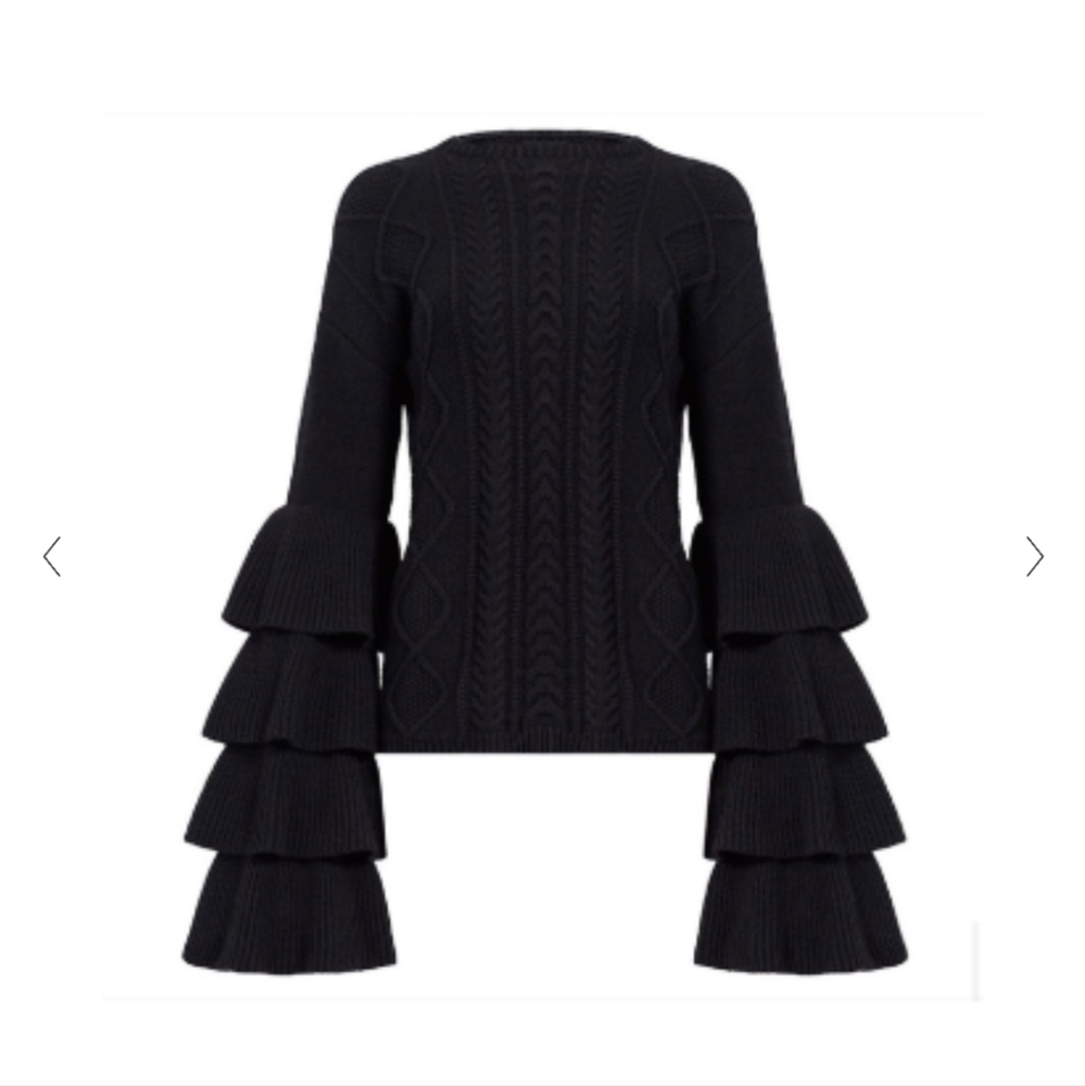 Asilio Black Cable-Knit Tiered Bell-Sleeve Sweater